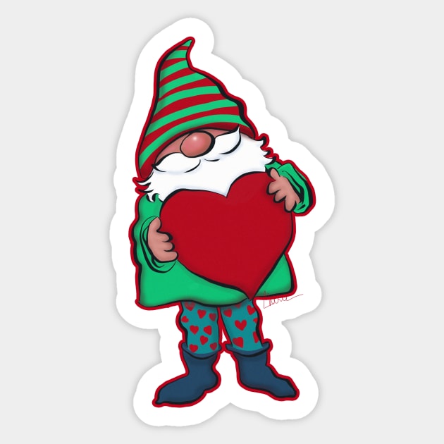 Cute Gnome Holding a Heart Sticker by CheriesArt